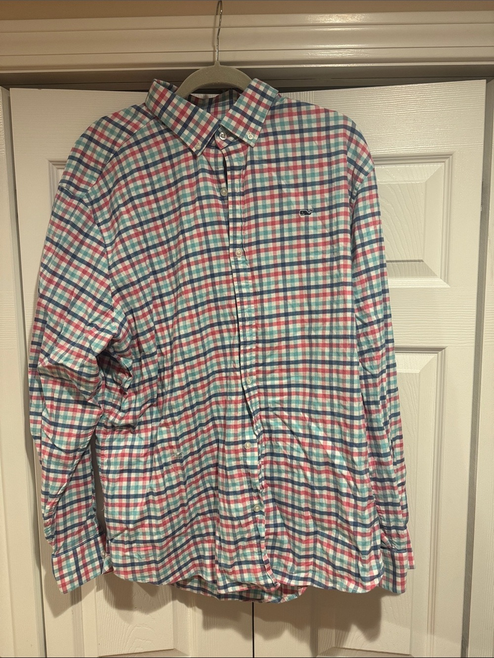 Vineyard Vines Plaid Button-Down Shirt in White, Blue & Pink